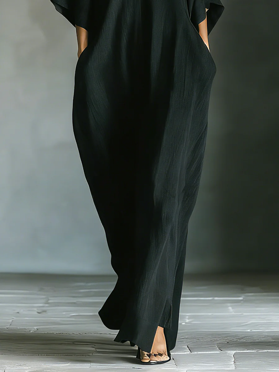 Alessandra • Minimalist black oversized maxi dress with kimono sleeves