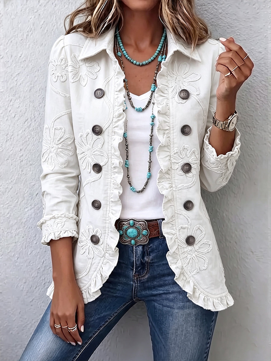 Emilia | Ivory Embroidered Jacket with Ruffles