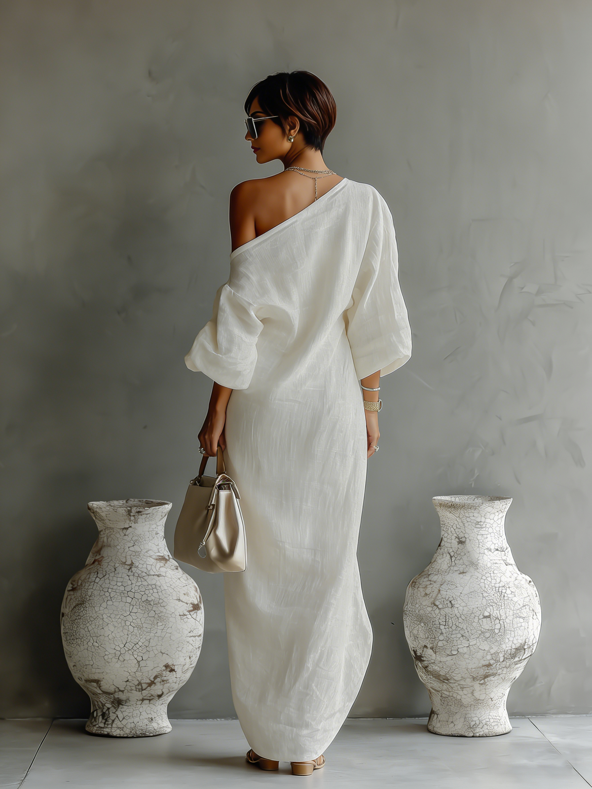 Elena ∙ An elegant, flowing dress with bare shoulders