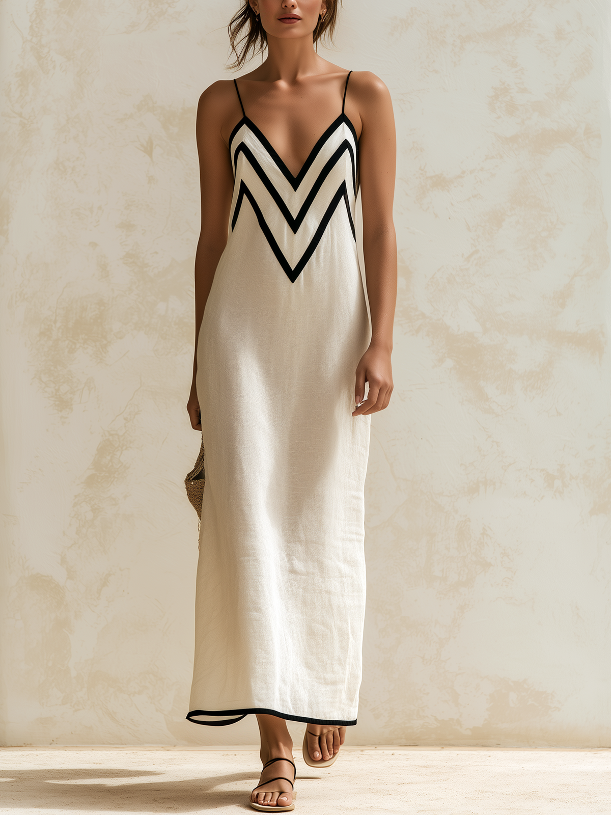 Marisa | Chevron Maxi Dress with Contrast Detail