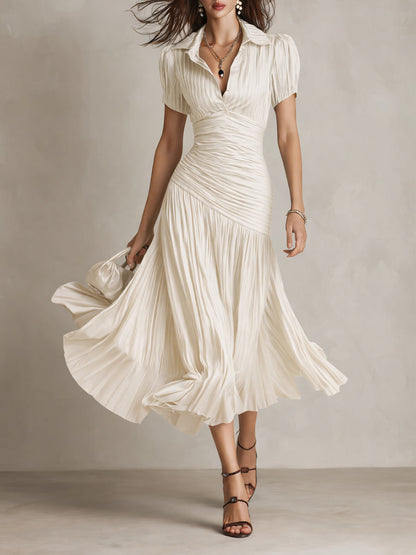 Adriana ∙ Satin midi dress with retro stripes