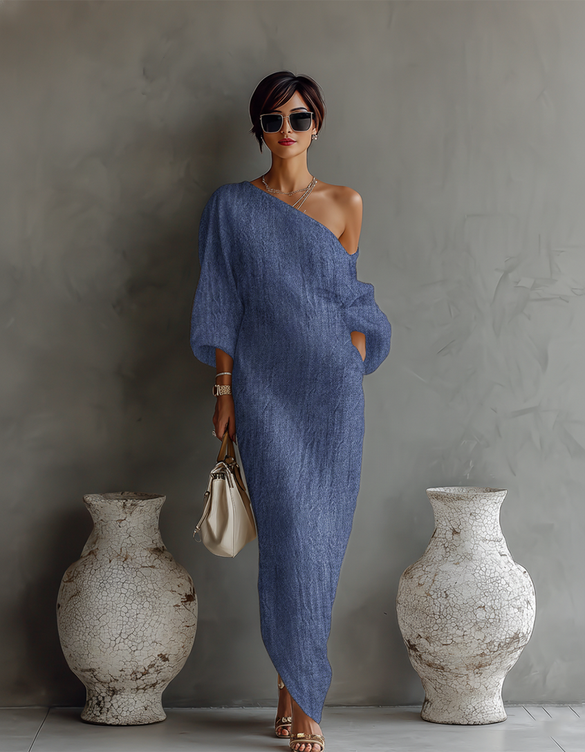 Elena ∙ An elegant, flowing dress with bare shoulders