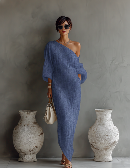 Elena ∙ An elegant, flowing dress with bare shoulders