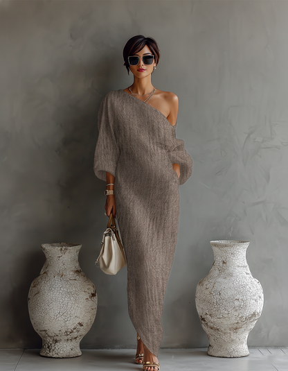 Elena ∙ An elegant, flowing dress with bare shoulders