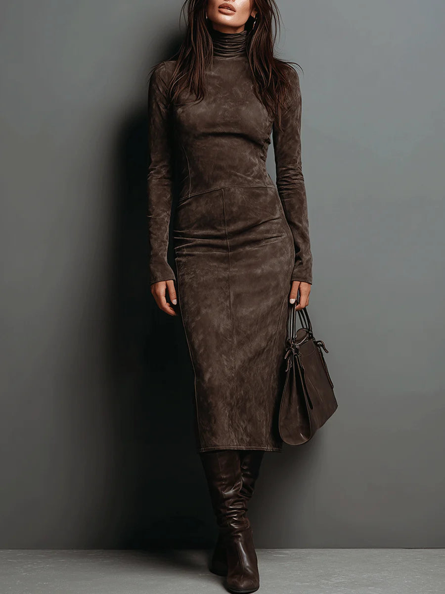Lorène | Brown suede-effect midi dress
