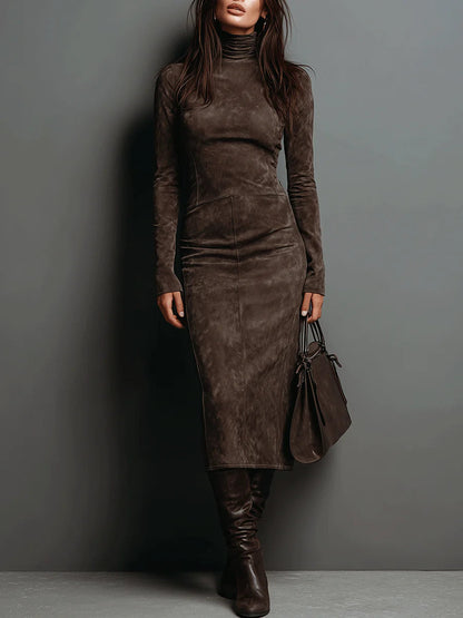 Lorène | Brown suede-effect midi dress