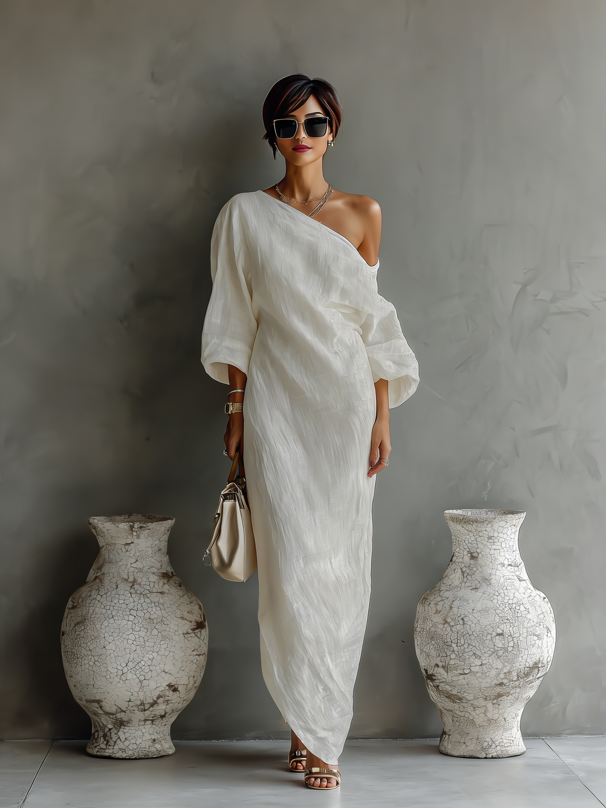Elena ∙ An elegant, flowing dress with bare shoulders