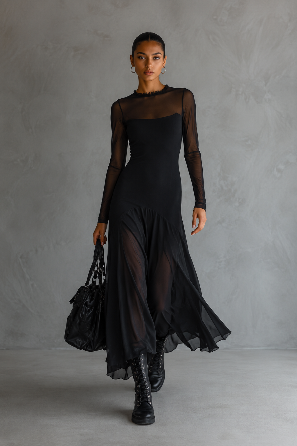Neroa ∙ Loose-fitting black maxi dress in tulle