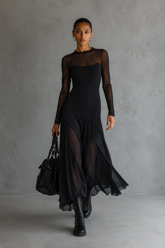 Neroa ∙ Loose-fitting black maxi dress in tulle