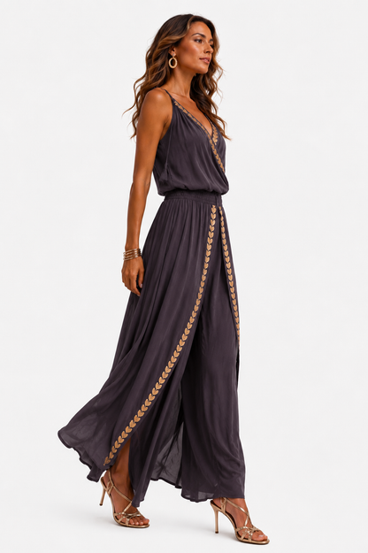 Donatila | Unique jumpsuit with gold details and leg slits