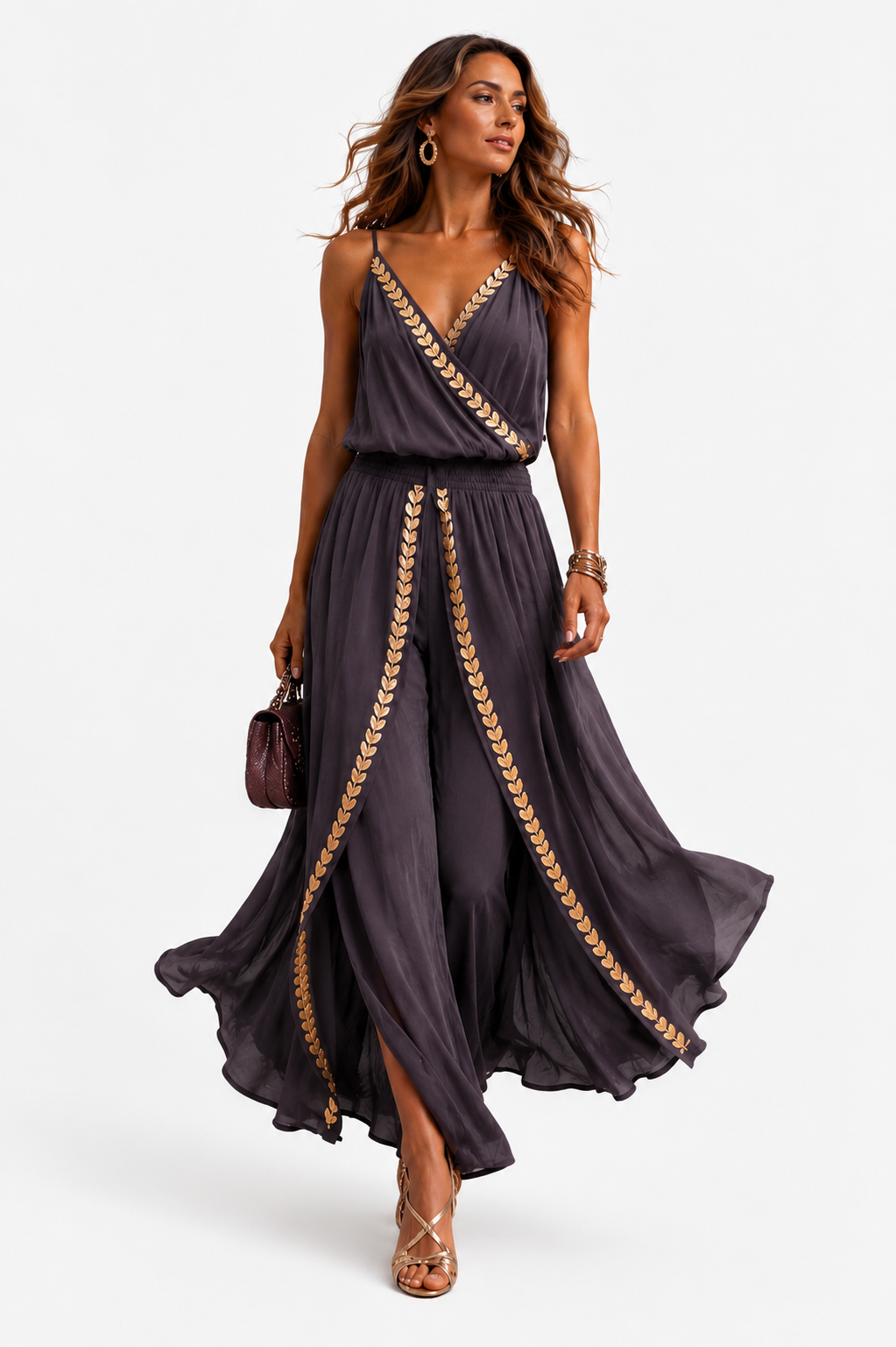 Donatila | Unique jumpsuit with gold details and leg slits
