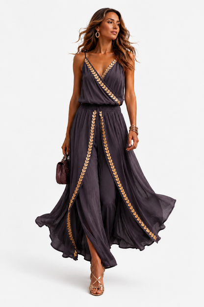 Donatila | Unique jumpsuit with gold details and leg slits