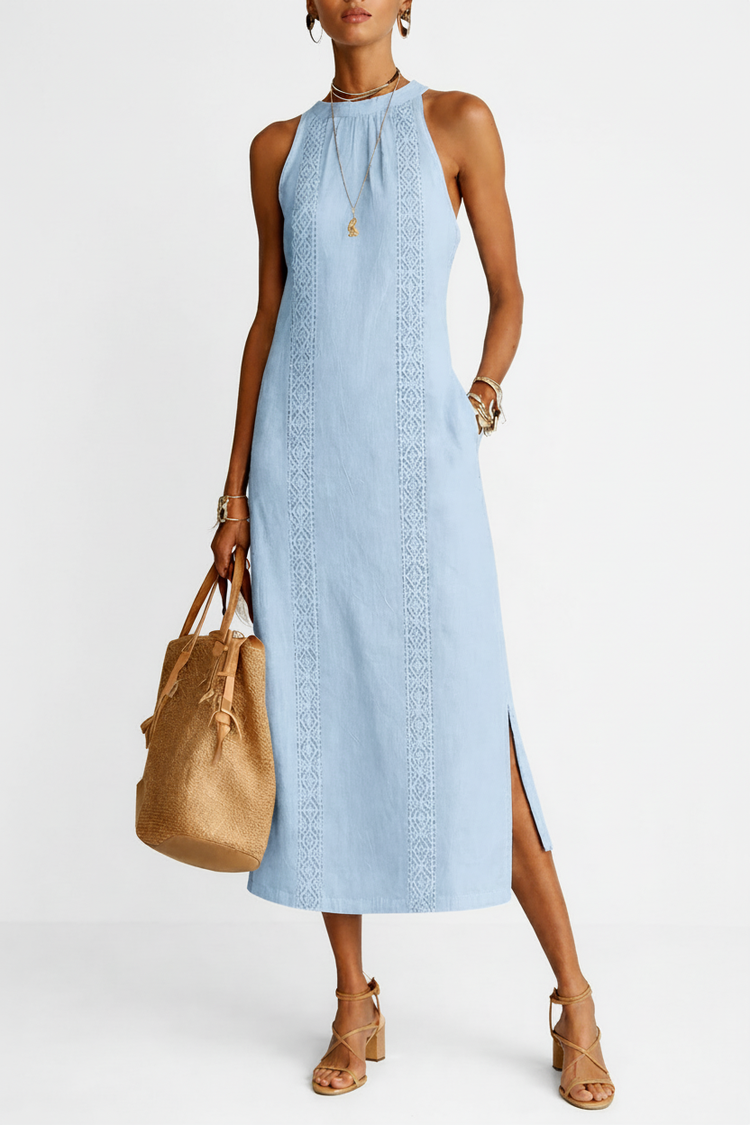CELINE | Sleeveless midi dress with lace detailing