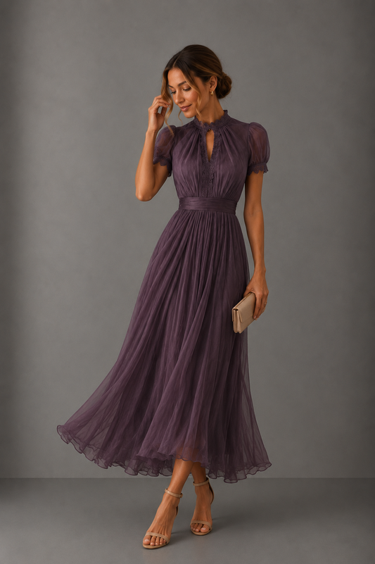 Flavia ∙ Long purple dress with a V-neck