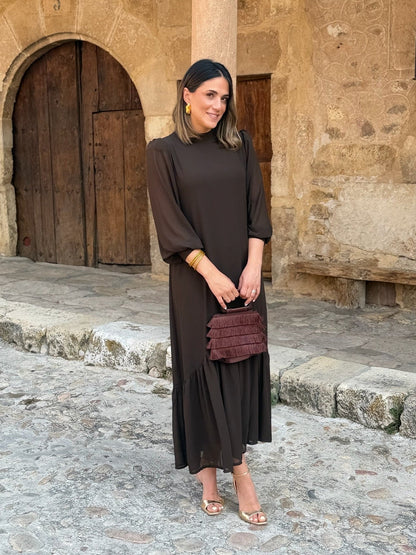 Plain brown chiffon dress | Andrea