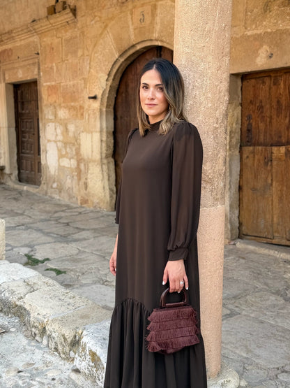 Plain brown chiffon dress | Andrea