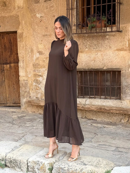 Plain brown chiffon dress | Andrea