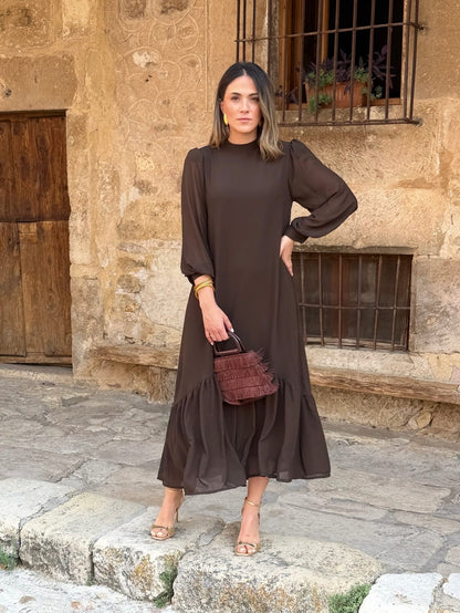 Plain brown chiffon dress | Andrea