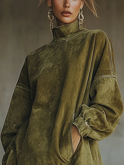 Gabrielle | Suede-effect dress with a high neck and fringing