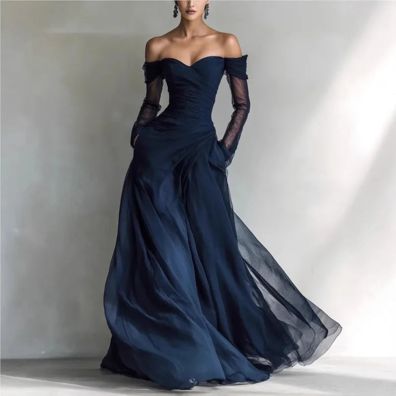 Eleonora • Long dress with bare shoulders and mesh inserts
