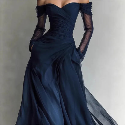 Eleonora • Long dress with bare shoulders and mesh inserts