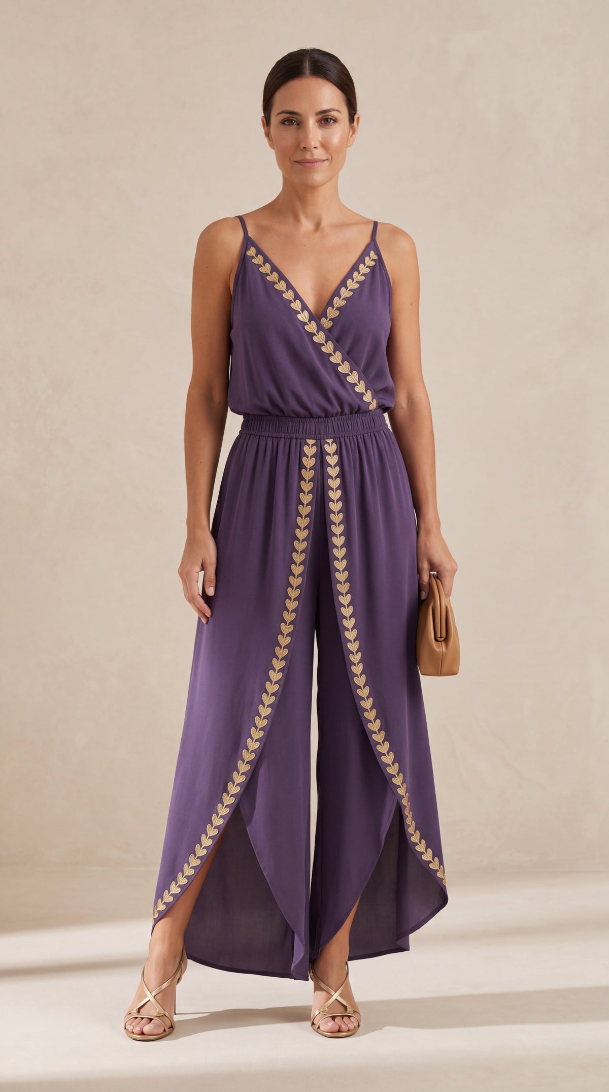 Donatila | Unique jumpsuit with gold details and leg slits