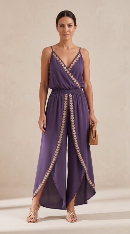 Donatila | Unique jumpsuit with gold details and leg slits