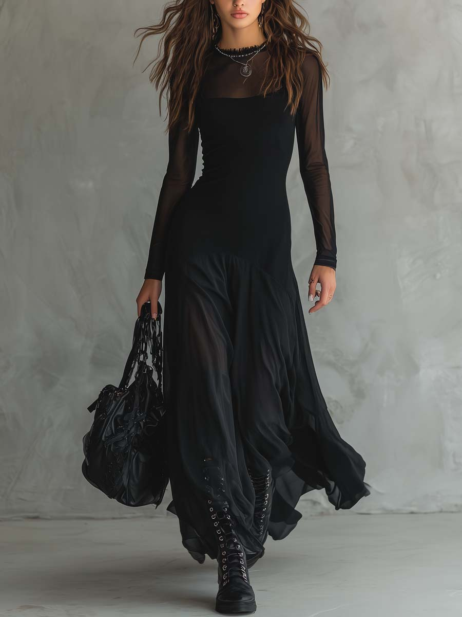 Neroa ∙ Loose-fitting black maxi dress in tulle