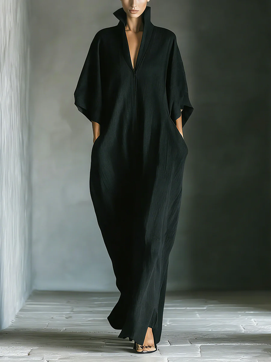 Alessandra • Minimalist black oversized maxi dress with kimono sleeves