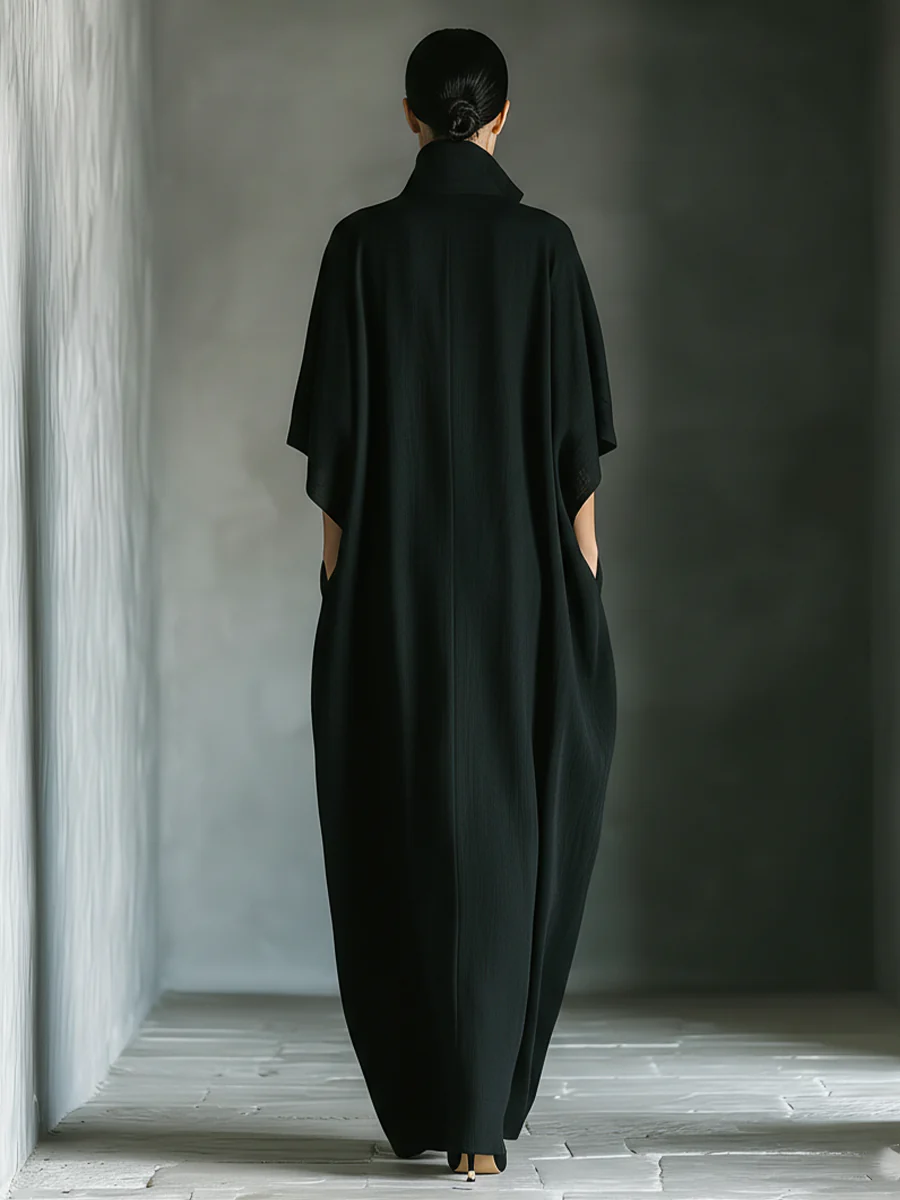 Alessandra • Minimalist black oversized maxi dress with kimono sleeves