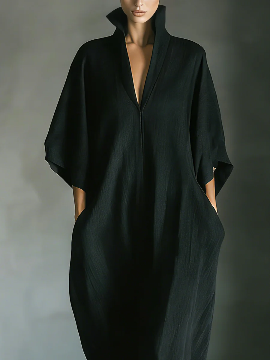Alessandra • Minimalist black oversized maxi dress with kimono sleeves