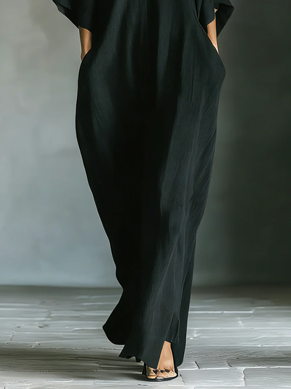 Alessandra • Minimalist black oversized maxi dress with kimono sleeves