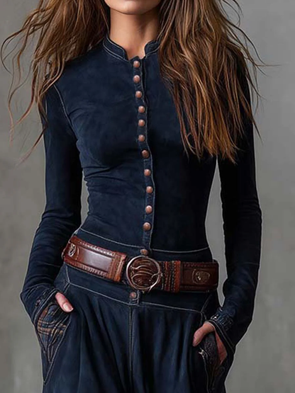 Élise | Long suede-effect dress with a belt