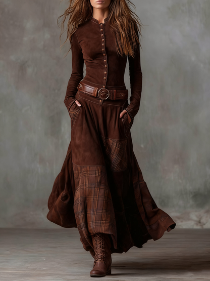 Élise | Long suede-effect dress with a belt