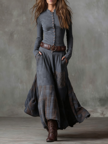 Élise | Long suede-effect dress with a belt