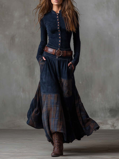Élise | Long suede-effect dress with a belt