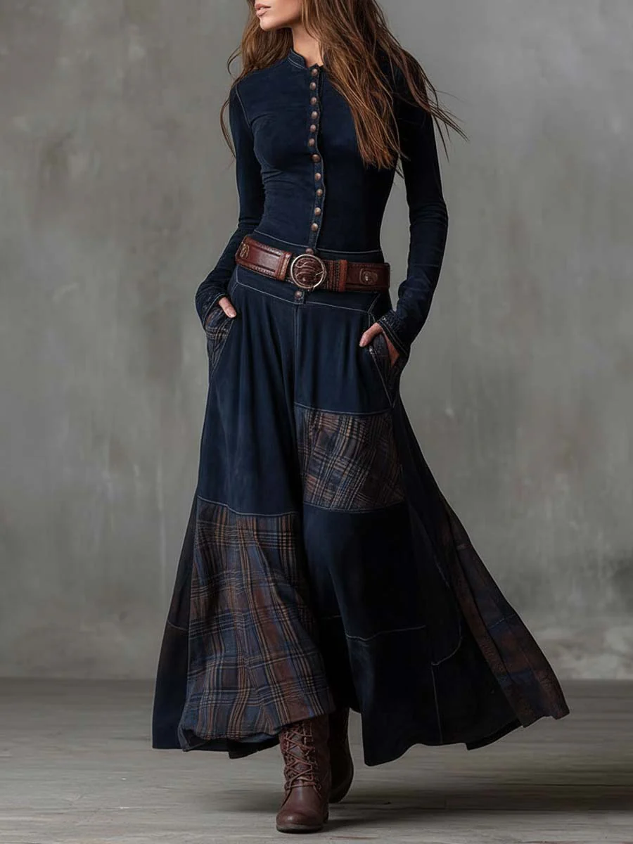 Élise | Long suede-effect dress with a belt