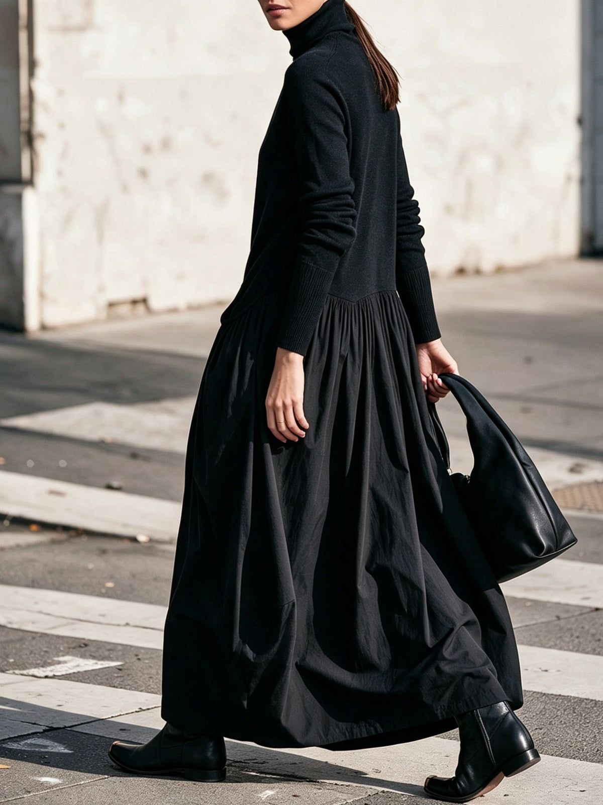 Oversized, high-necked maxi dress with pockets