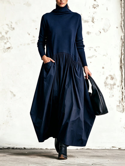 Oversized, high-necked maxi dress with pockets