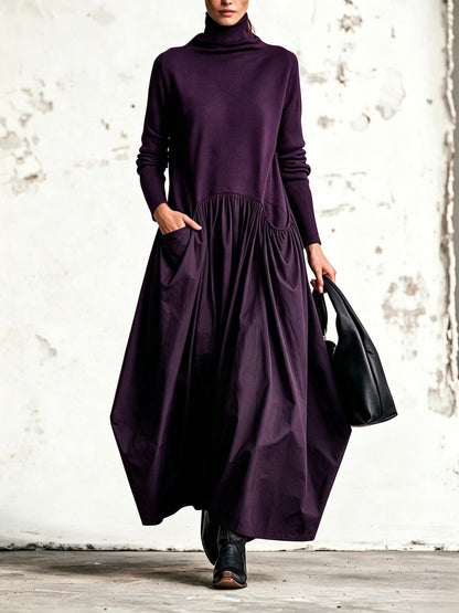 BERENICE | Long, Oversized High-Neck Dress with Pockets