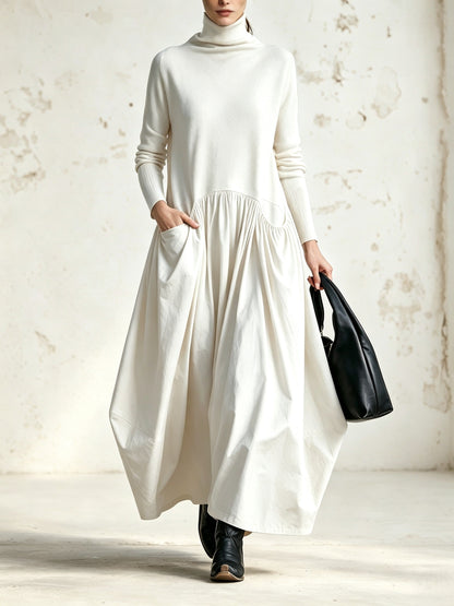 Oversized, high-necked maxi dress with pockets