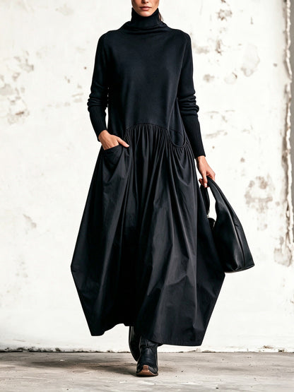 Oversized, high-necked maxi dress with pockets