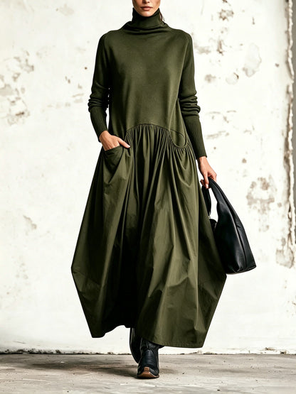 Oversized, high-necked maxi dress with pockets