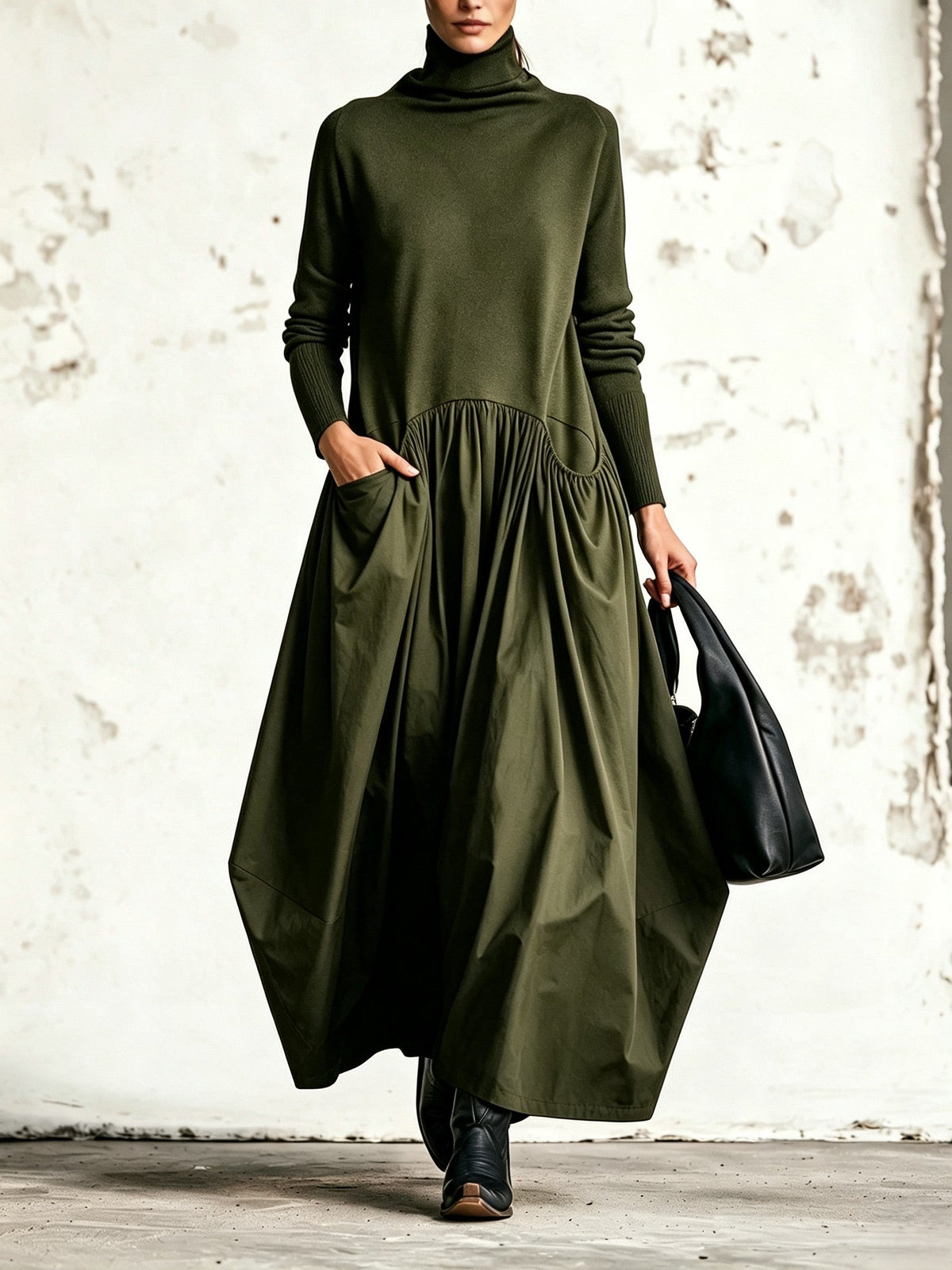 BERENICE | Long, Oversized High-Neck Dress with Pockets