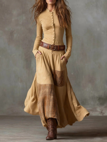 Élise | Long suede-effect dress with a belt