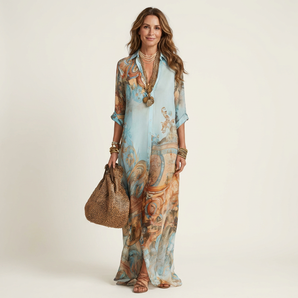 AliceLeon™ | Silk Maxi Shirt Dress