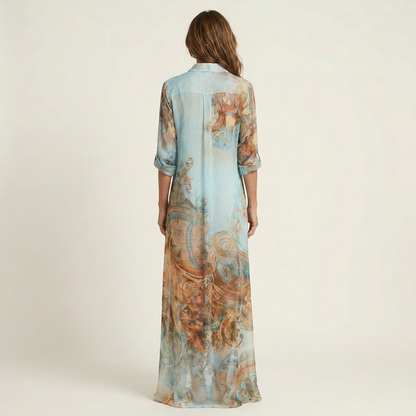 AliceLeon™ | Silk Maxi Shirt Dress