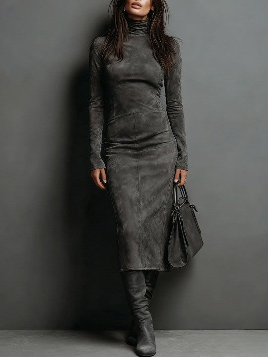 Lorène | Brown suede-effect midi dress