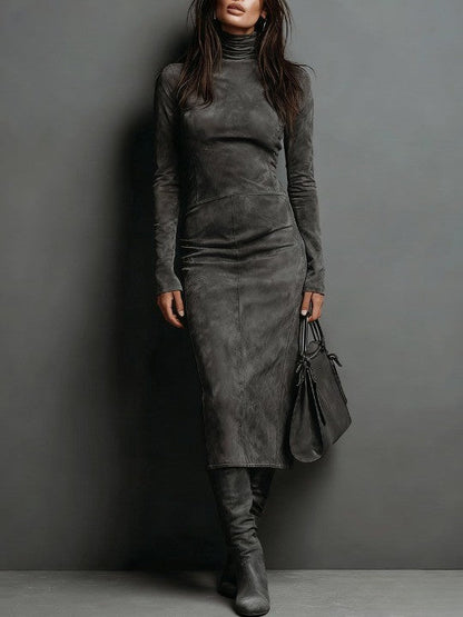 Lorène | Brown suede-effect midi dress