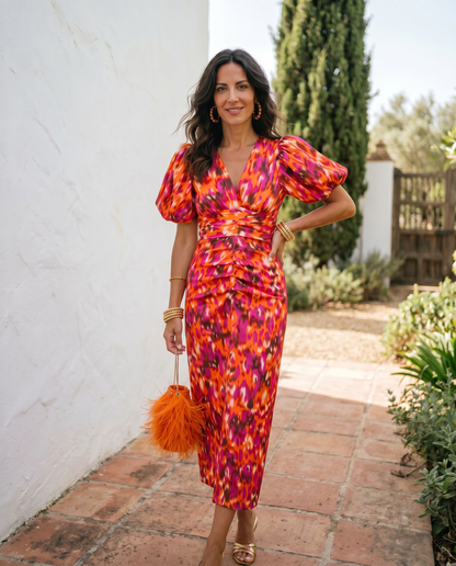 Carla™ | Floral Puff-Sleeve Midi Dress